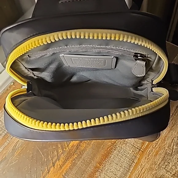 Coach Track Pack In Colorblock - All Calf Leather - Gunmetal-Lime-Green - Picture 10 of 12